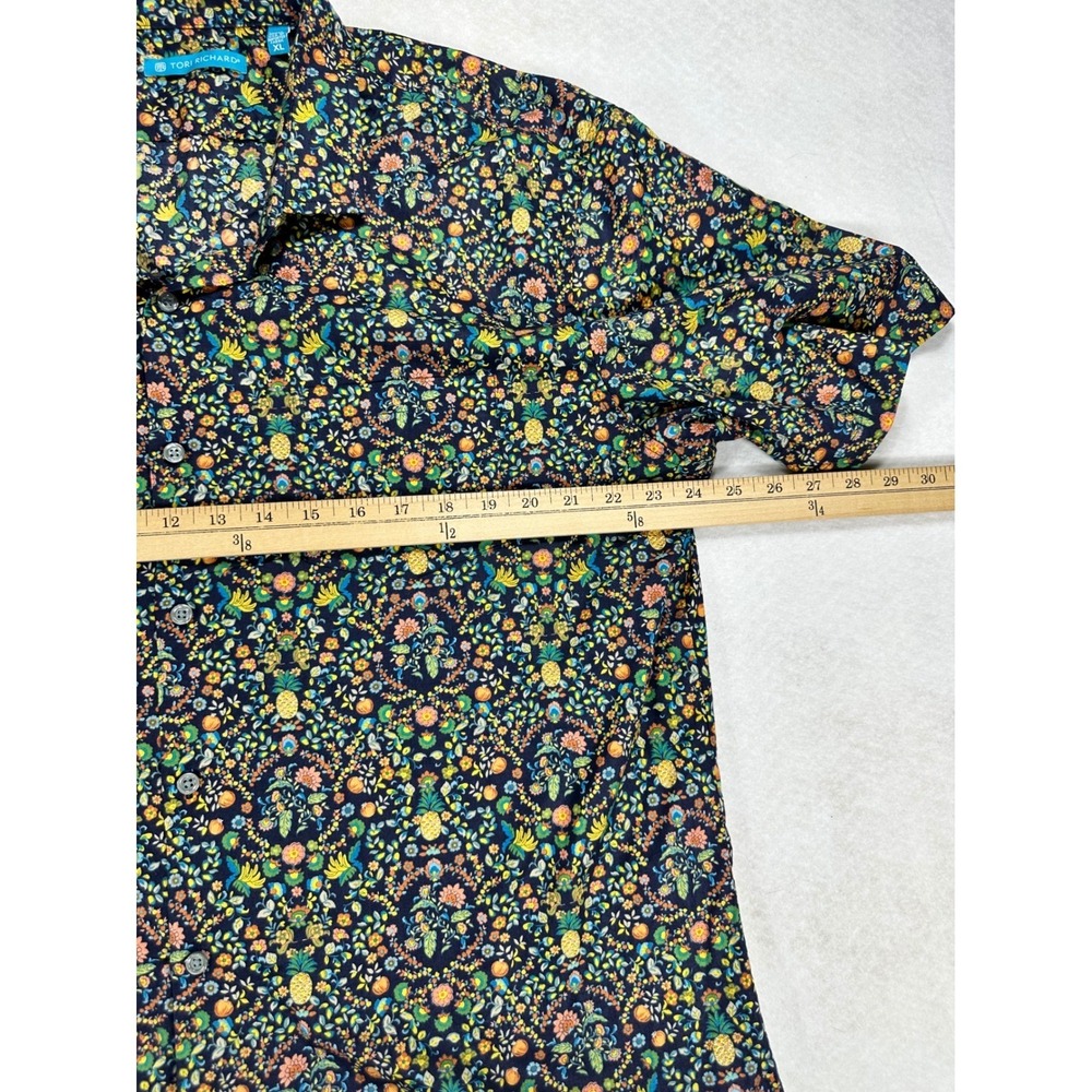 Tori Richard Mens XL Aloha Shirt Pineapple Floral Navy Blue Button Up Hawaii - Picture 5 of 7